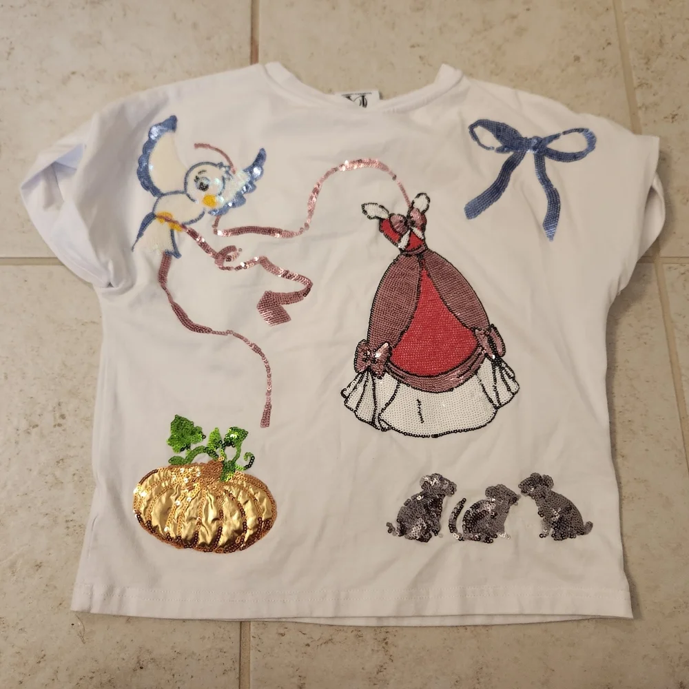 Ellory Kate Clothing White Sequin Cinderella Shirt Size‎ Youth 8 #AA1130